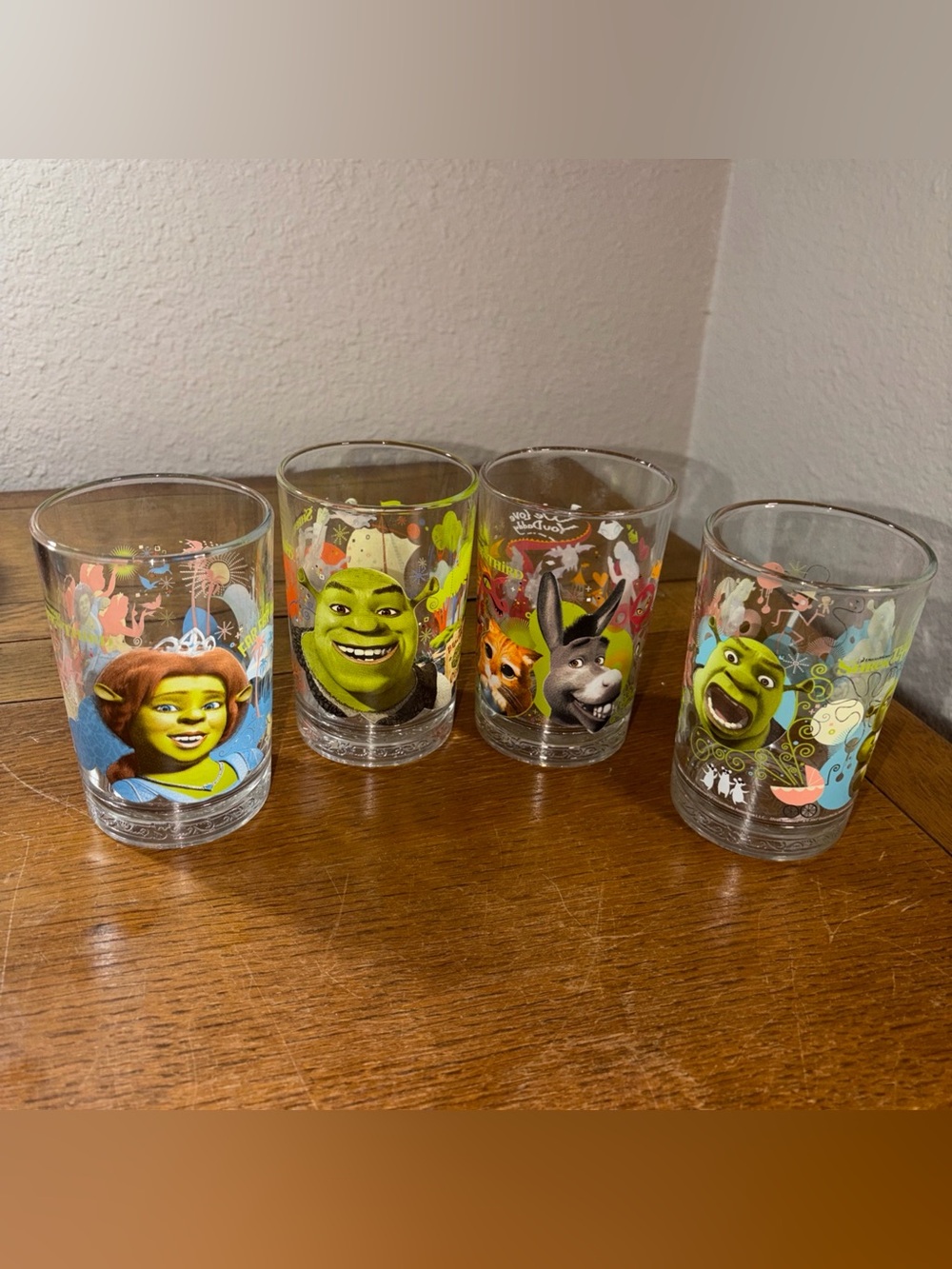 McDonalds Shrek The Third Complete Set 4 2007 Glasses Fiona Donkey Shrek Babies